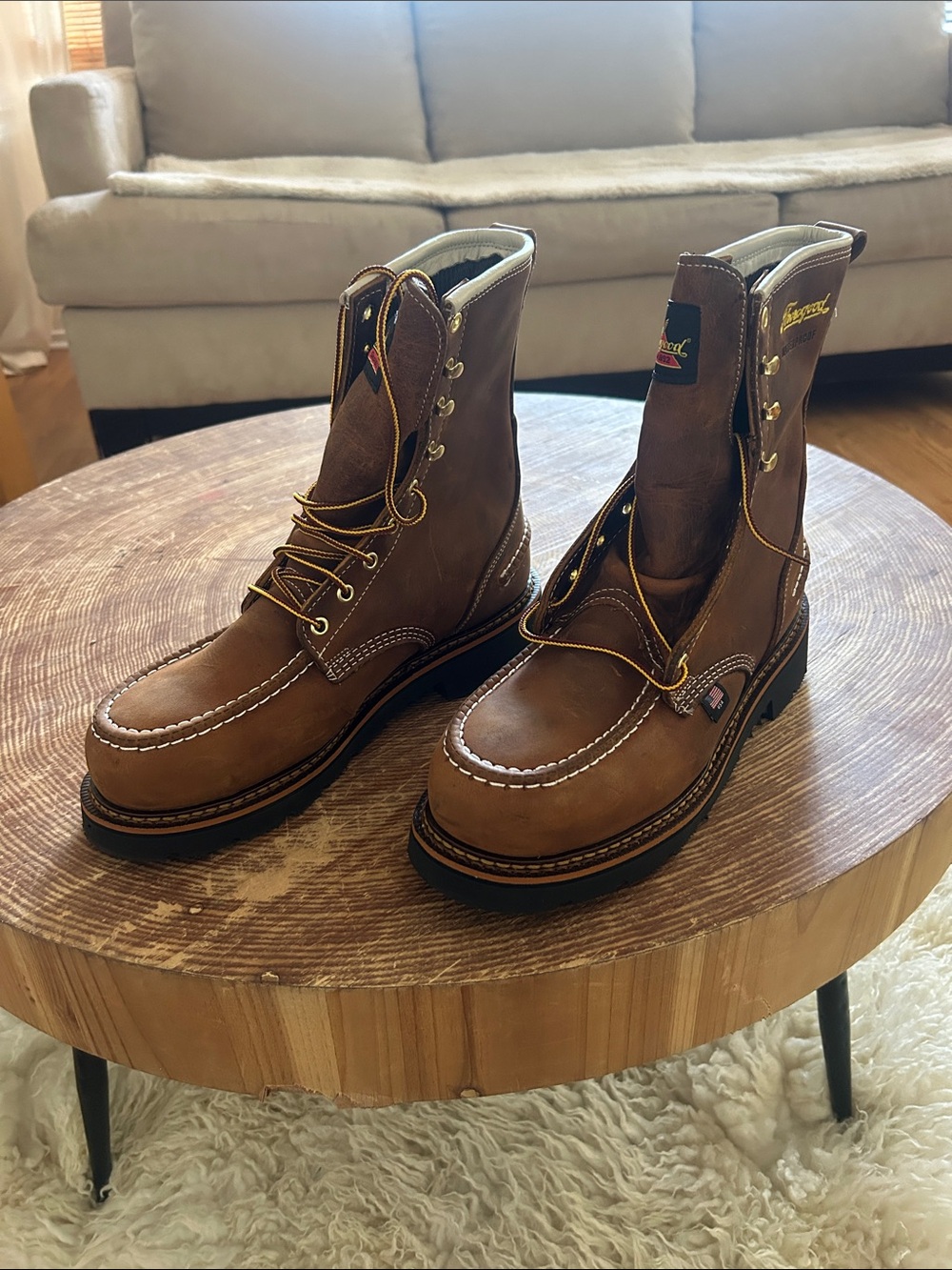 Thorogood Brown Moc Toe Work Boots - 1957 Series Men's Waterproof Lace-Up Size 8 - Picture 4 of 10